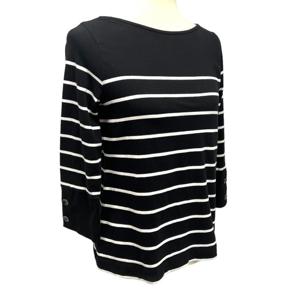 J. Jill Striped Knit Tie Back Black & White Top Womens Medium - Picture 10 of 12